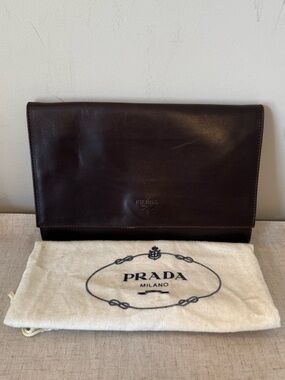 Prada Brown Leather Clutch Bag